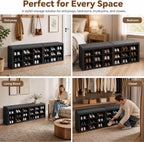Shoe Storage Bench with Padded Seat, 18-Cubby Shoe Organizer for Entryway, 59.1" Long 700 lb Capacity, for Living Room, Bedroom, Hallway (Blackboard with Dark Gray, Linen, Sponge)