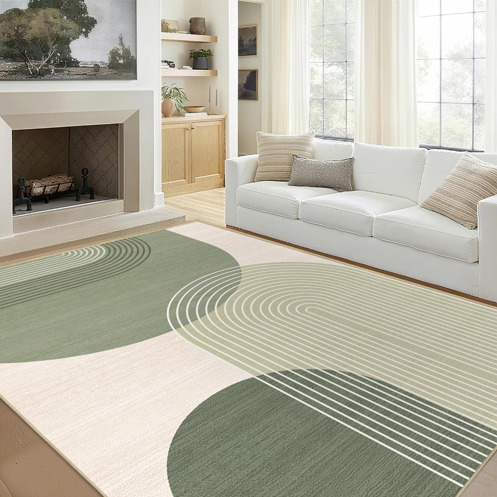Large Area Rug 5x7 Boho Rug Living Room Bohemian Rugs Machine Washable Modern Geometric Rug Non Slip Printed Low Pile Indoor Floor Carpet for Dining Room Bedroom Office,Green