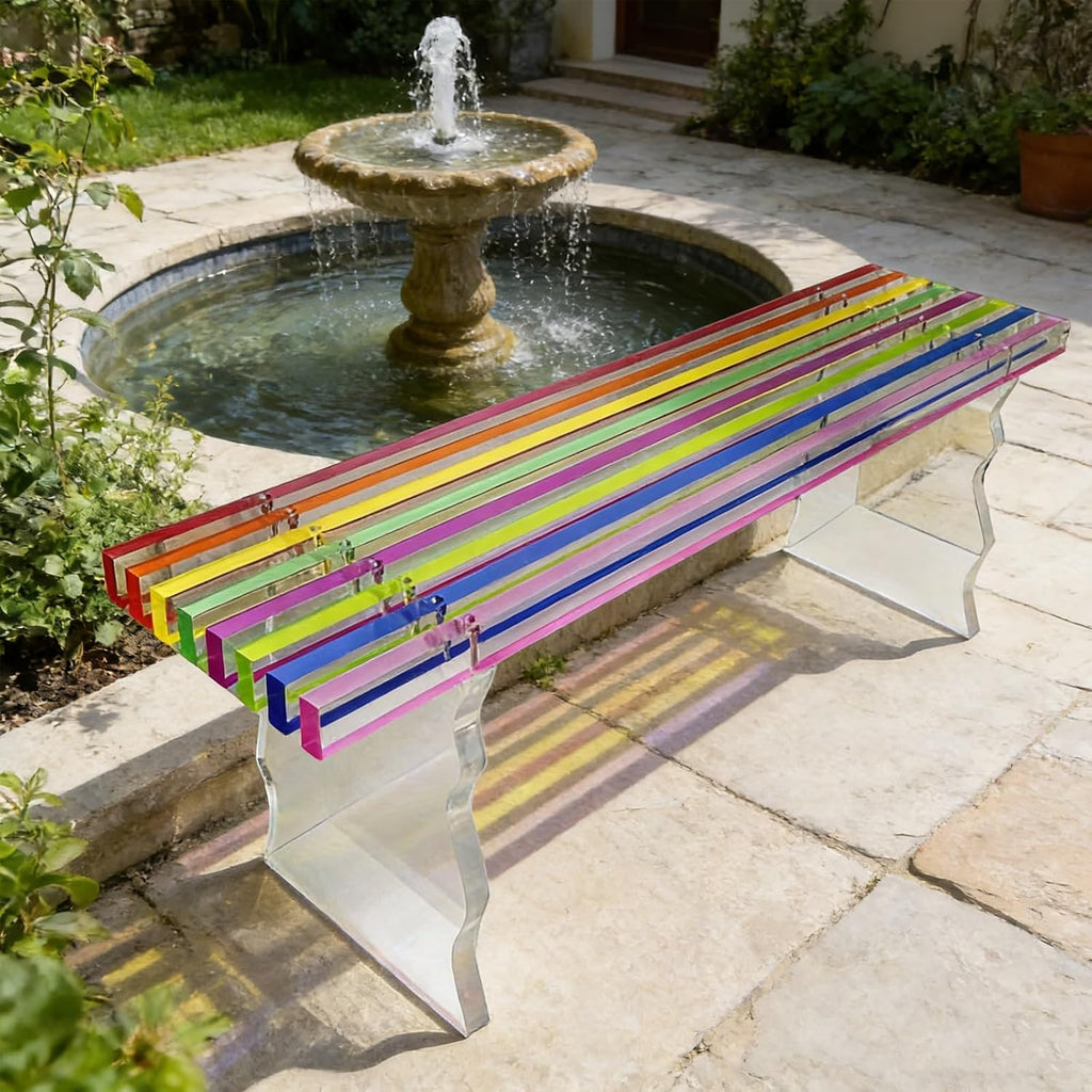 Acrylic Rainbow Color Storage Bench, Patio Bench, Suitable for Terraces, Balconies, Foyer, and Front Porches, Capable of Carrying 440 Lbs(35x23x22cm/14x9x9in)