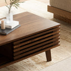 Furniway Living Room Table Sets of 2, Mid Century Coffee Table and TV Stand, Wood Coffee Table with Storage, Modern TV Stand for Bedroom, Living Room, Walnut