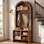 Tribesigns Arched Hall Tree with Bench and Shoe Storage, 70.87" H Tall Coat Rack with Shoe Storage Bench, 4-in-1 Entryway Coat Rack with 4 Hooks & Storage Cubbies, for Mudroom, Hallway, Bedroom, Brown