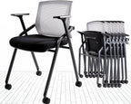 Conference Room Chairs, Folding Office Desk Chair with Lumbar Support and Sliding Armrest with Casters, Stackable Office Guest Chairs & Reception Chairs (2 Pack)