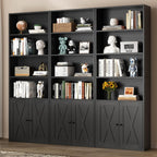 Modern Bookshelf with Doors, Industrial Bookshelves with 6-Tier Shelf, 71 inches Tall Bookcase Display Cabinet with Storage for Home Office, Black
