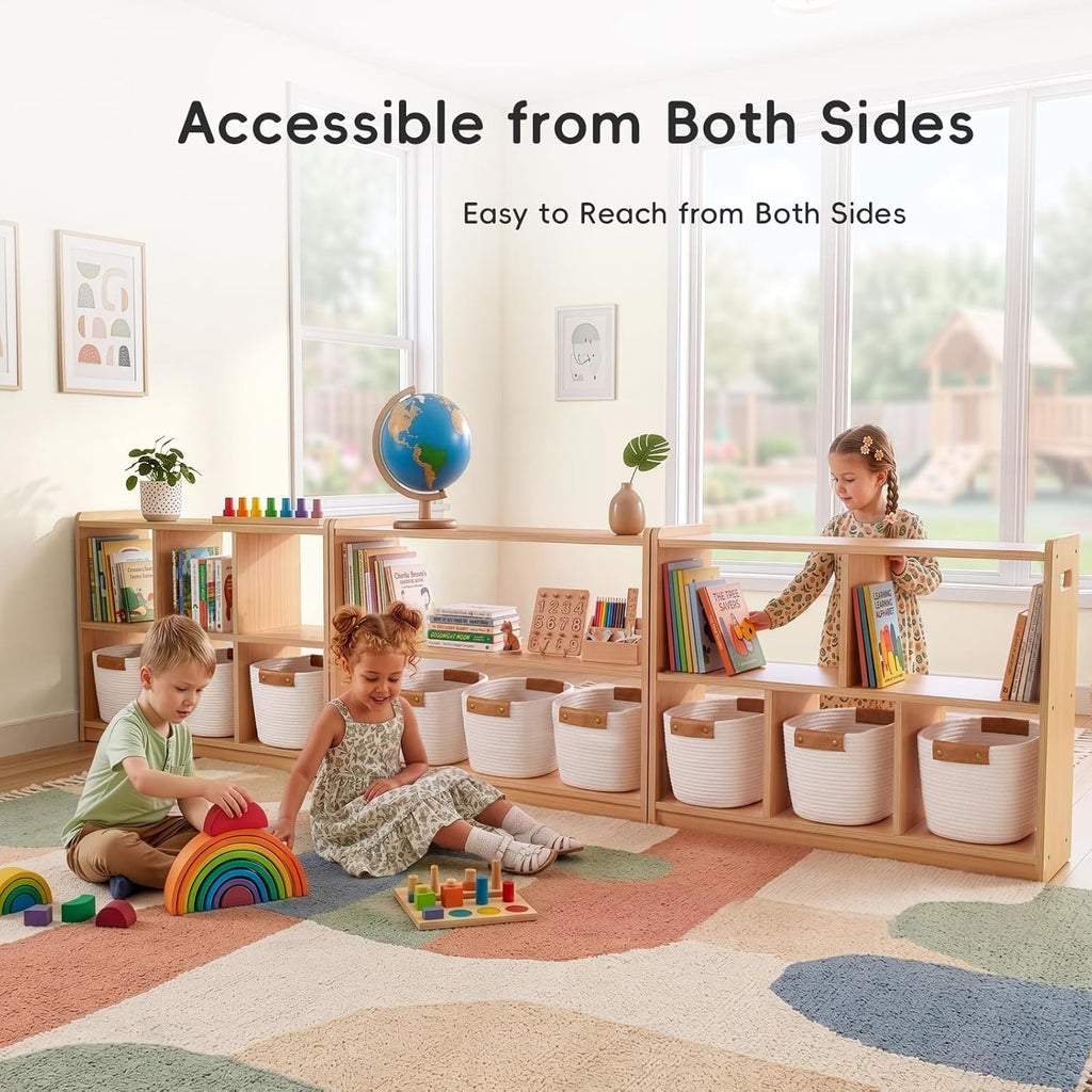 OOOK Montessori Shelf 5-Section, 2-Shelf Toy Organizers and Storage, Double-Sided Montessori Toy Storage, Ideal for Kids Room, Daycare Center, Nursery, Classroom, Kindergarten