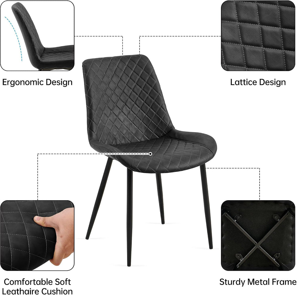 PU Leather Dining Chairs Set of 2, Modern Armless Dining Room Chairs, Comfy Upholstered Kitchen Chairs with Backrest, Black Metal Legs for Living Room, Dinning Room, Black