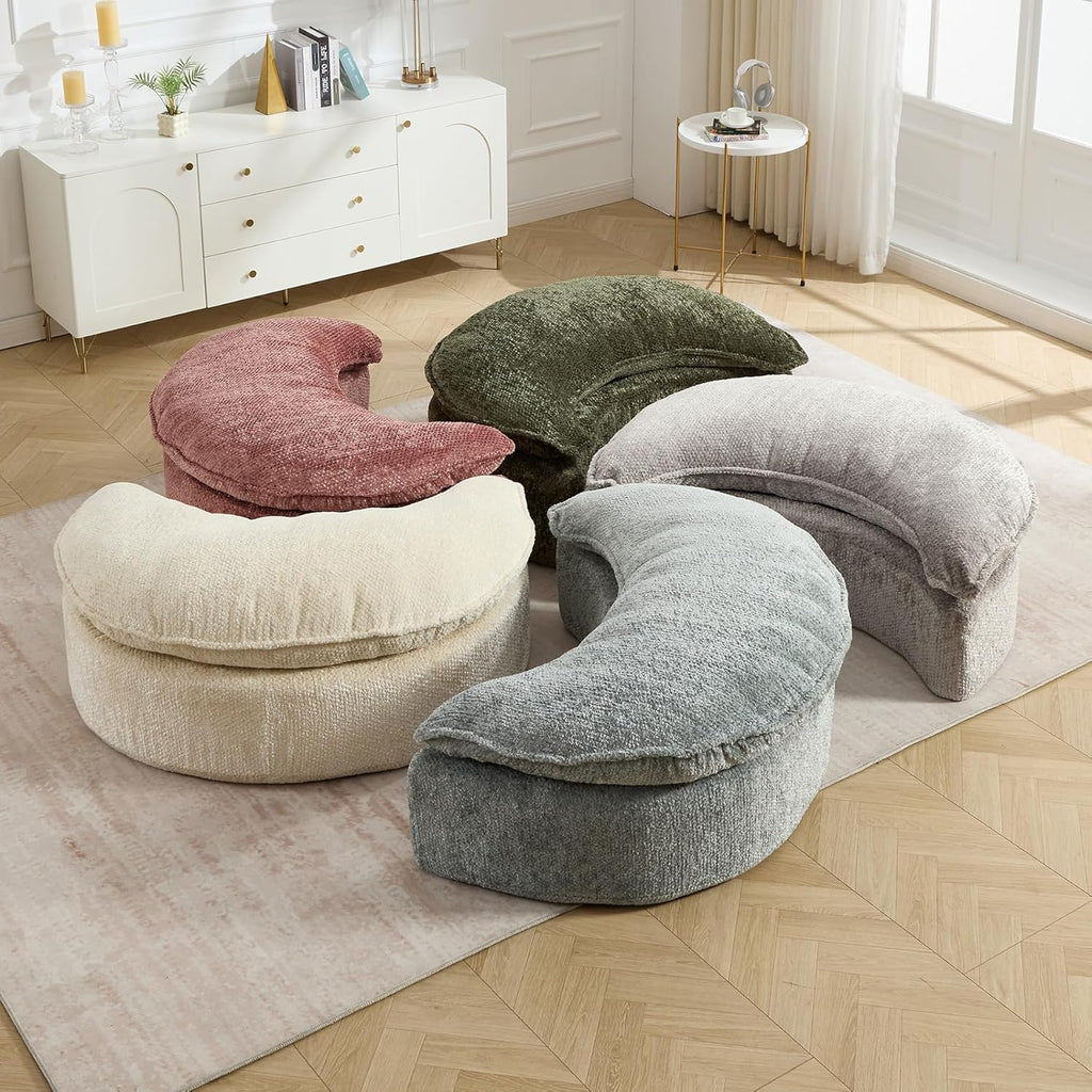 Round Oversized Lounge Chair with Ottoman - Cloud Comfy Boneless Sofa Chair for Living Room Relaxation (Olive Green, Chair and Ottoman)