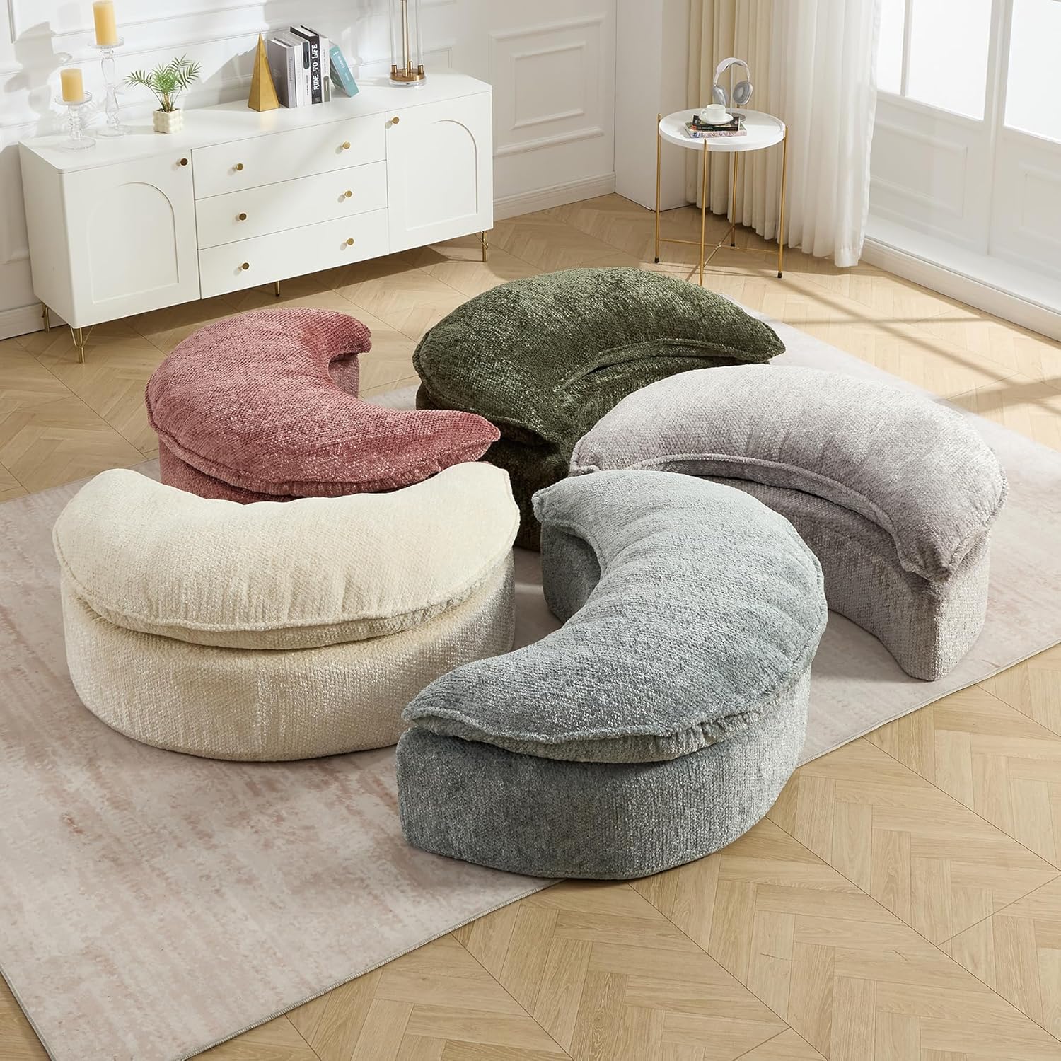 Round Oversized Lounge Chair with Ottoman - Cloud Comfy Boneless Sofa Chair for Living Room Relaxation (Olive Green, Chair and Ottoman)