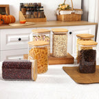 Moretoes 6 Pack 1.2qt Square Glass Storage Containers with Bamboo Press Lids, Airtight Pantry Storage Jars for Flour, Sugar, Dry Goods