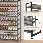 Large Shoe Rack 12 Tier Shoe Organizer, Heavy Duty Metal 6-Tier Stackable Shoe Storage Vertical Shoe Rack for Closet Front Door Entrance, Up to 75 Pairs, 44.8" W x 11.4" D x 85.1" H, Black