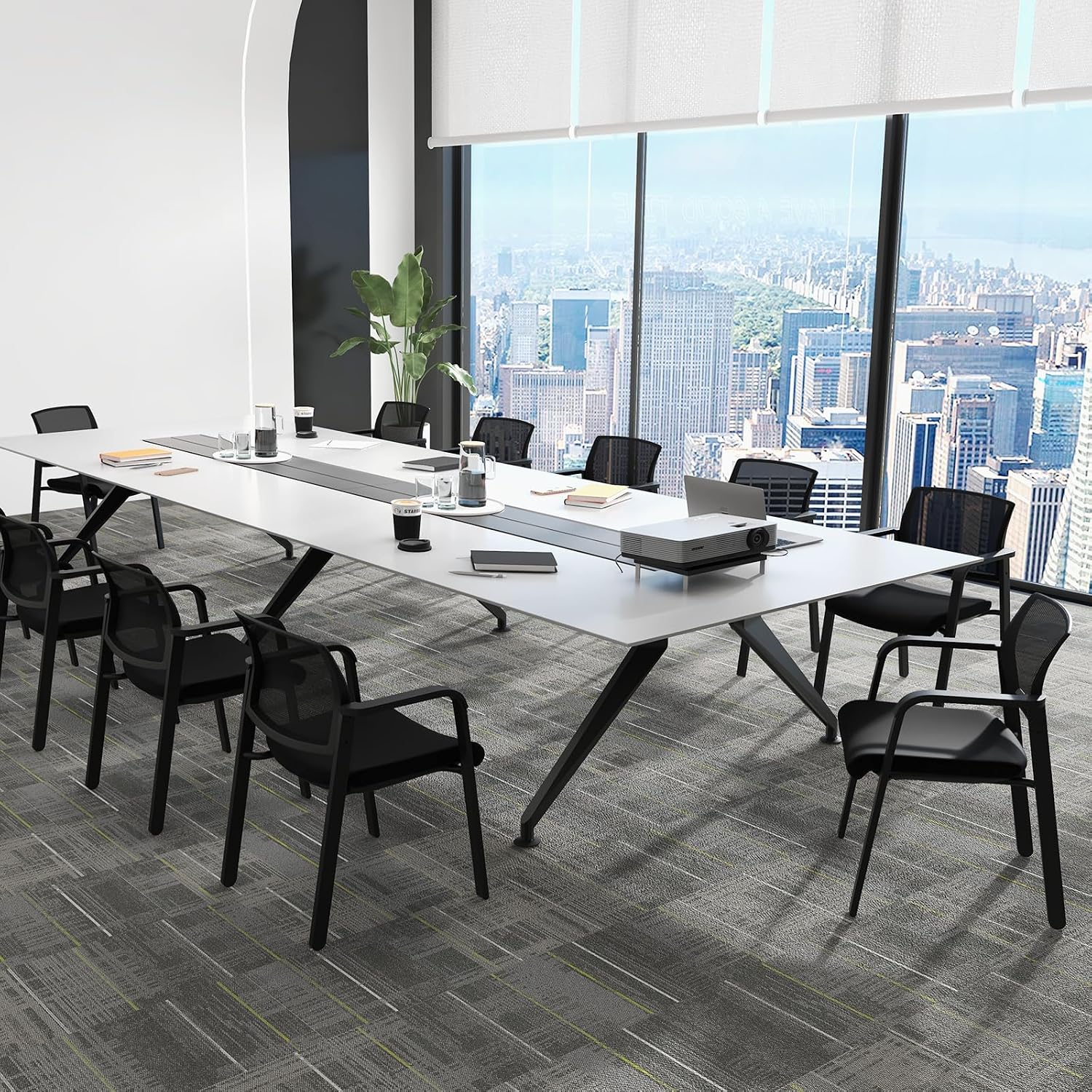 Giantex 2-Pack Reception Room Chair Set with Mesh Back, Metal Frame & Padded Seat, Armrests, No Wheels, Stacking Guest Chairs for Office, Waiting Room, Lobby, Meeting, Black