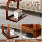 Redriver 24" C Shaped Side Table, Wooden C-Shaped End Table with 3 Adjustable Desktop & 2 Lockable Wheels, Small Couch Rolling Side Table for Living Room, Bedroom