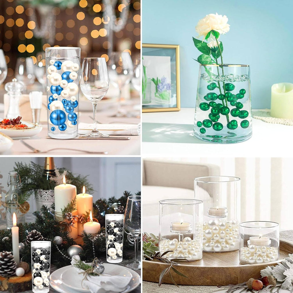 150Pieces Floating NO Hole Pearls for Centerpiece Glass Vases,Floating Silver Pearls Beads for Tall Vase Filler Floatings Candles for Wedding Table Decor