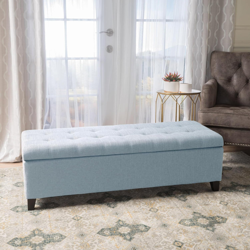 Storage Ottoman Bench, End of Bed Ottoman Bench Legs, Upholstered Entryway Storage Bench, for Bedroom, Living Room, Holds up to 250 lb, Beige (Light Sky)