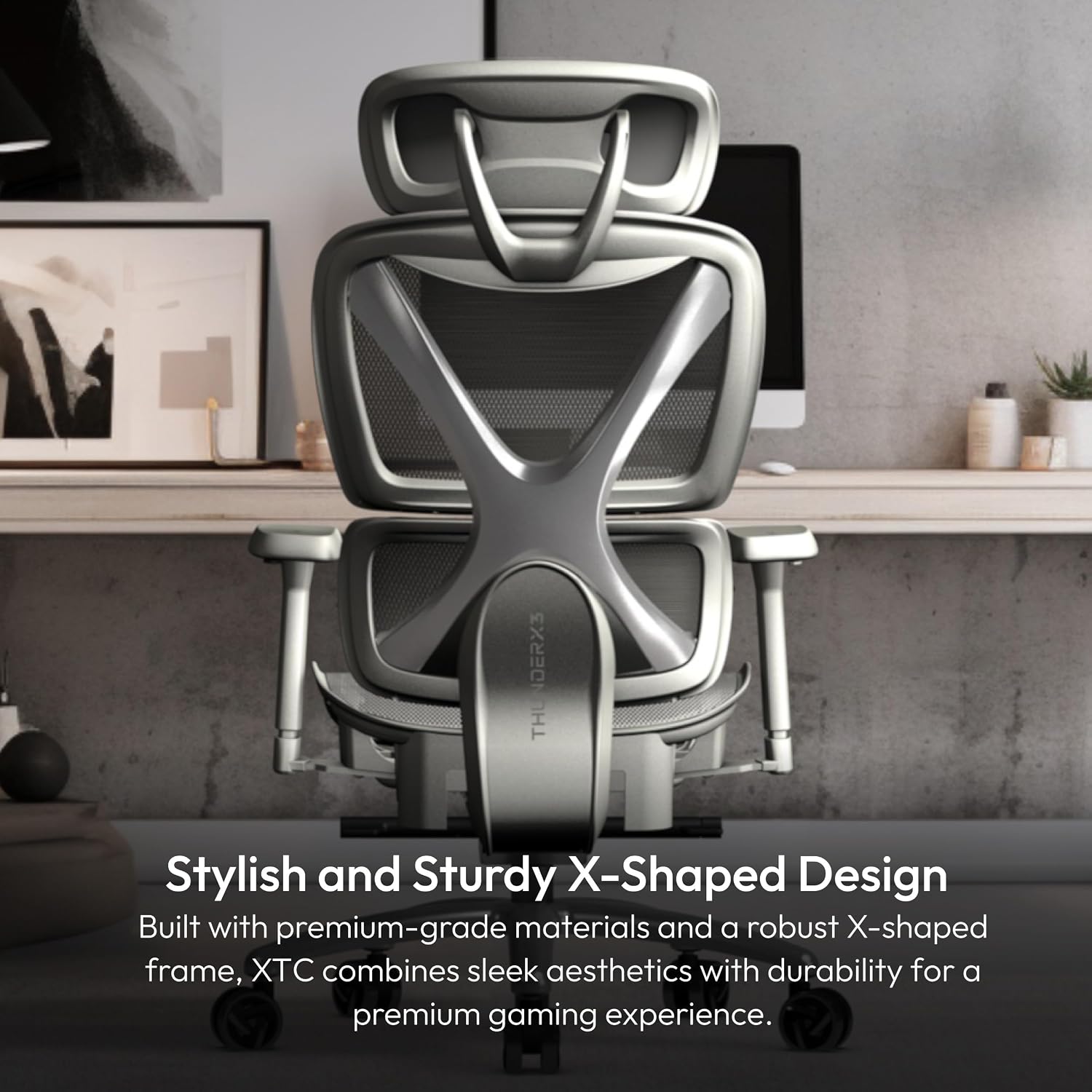 ThunderX3 XTC Ergonomic Office Chair, for Adults Gaming Chair, High Back Desk Chair, Synchronous Tilt, Self-Adjusting Lumbar Support and Backrest, Adjustable Headrest, Breathable Mesh, Grey