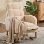 Nursery Rocking Chair, Polyester Upholstered Glider Chair with Footrest, Comfy Rocker Chair, Accent Chair with High Backrest, Glider Rocker, Armchair for Living Room (Beige Teddy)