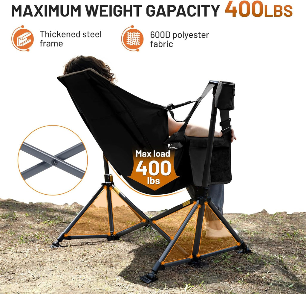 TIMBER RIDGE Hammock Camping Chair, Oversized Swinging Hammock Chair with Adjustable Back and Seat for Outdoor Lawn, Sports, Supports 400lbs, Black