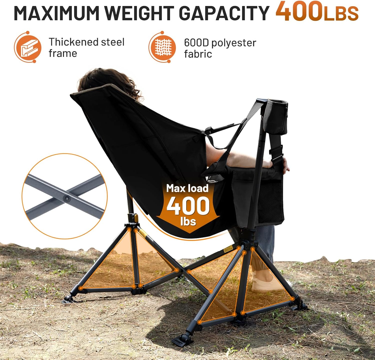 TIMBER RIDGE Hammock Camping Chair, Oversized Swinging Hammock Chair with Adjustable Back and Seat for Outdoor Lawn, Sports, Supports 400lbs, Black