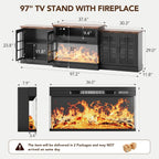 oneinmil 97" Entertainment Center with 36" Electric Fireplace, Farmhouse Fireplace TV Stand for TVs up to 100", Large Media Console Table with LED Lighting & Storage Cabinets, for Living Room, Black