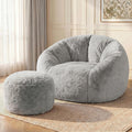 HABUTWAY Bean Bag Chair,Giant Shell-Shaped Bean Bag Couch w/Ottoman,Grey | Oversized Beanbag Chair with High Backrest, Softness and Comfort, No Assembly Required, for Living Room, Bedroom