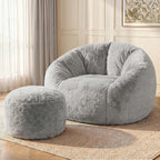 HABUTWAY Bean Bag Chair,Giant Shell-Shaped Bean Bag Couch w/Ottoman,Grey | Oversized Beanbag Chair with High Backrest, Softness and Comfort, No Assembly Required, for Living Room, Bedroom