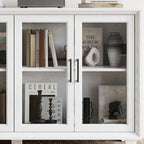AIEGLE Sideboard Buffet Cabinet with Storage, Kitchen Sideboard with Glass Doors, 60.4" Coffee Bar with Rubber Wood Legs & Shelves, Storage Cabinet for Living Room, White