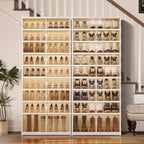 CIMLORD 9-Tier Foldable Shoe Rack Organizer for Closet, 27 Pairs Collapsible Plastic Shoe Shelf, Large Shoes Cabinet with Door, Clear Stackable Storage Box Easy Assembly White