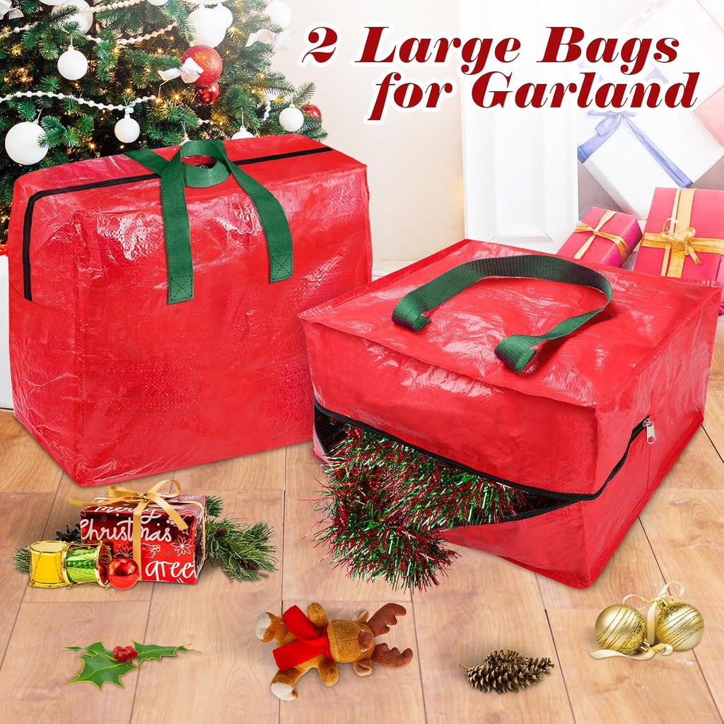 BlessedSeason Christmas Tree Storage Bag 9 Ft With 2 Large Tinsel Garland Bags, Waterproof Material, Reinforced Handles & Dual Zipper (Red)