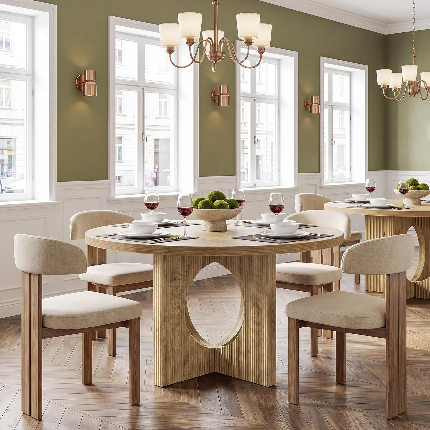 Tribesigns 47" Round Dining Table for 4-6, Circle Wooden Farmhouse Kitchen Table with Pedestal Base, Dinner Table for Kitchen, Living Room, Apartment, Easy Assembly, Rustic Brown