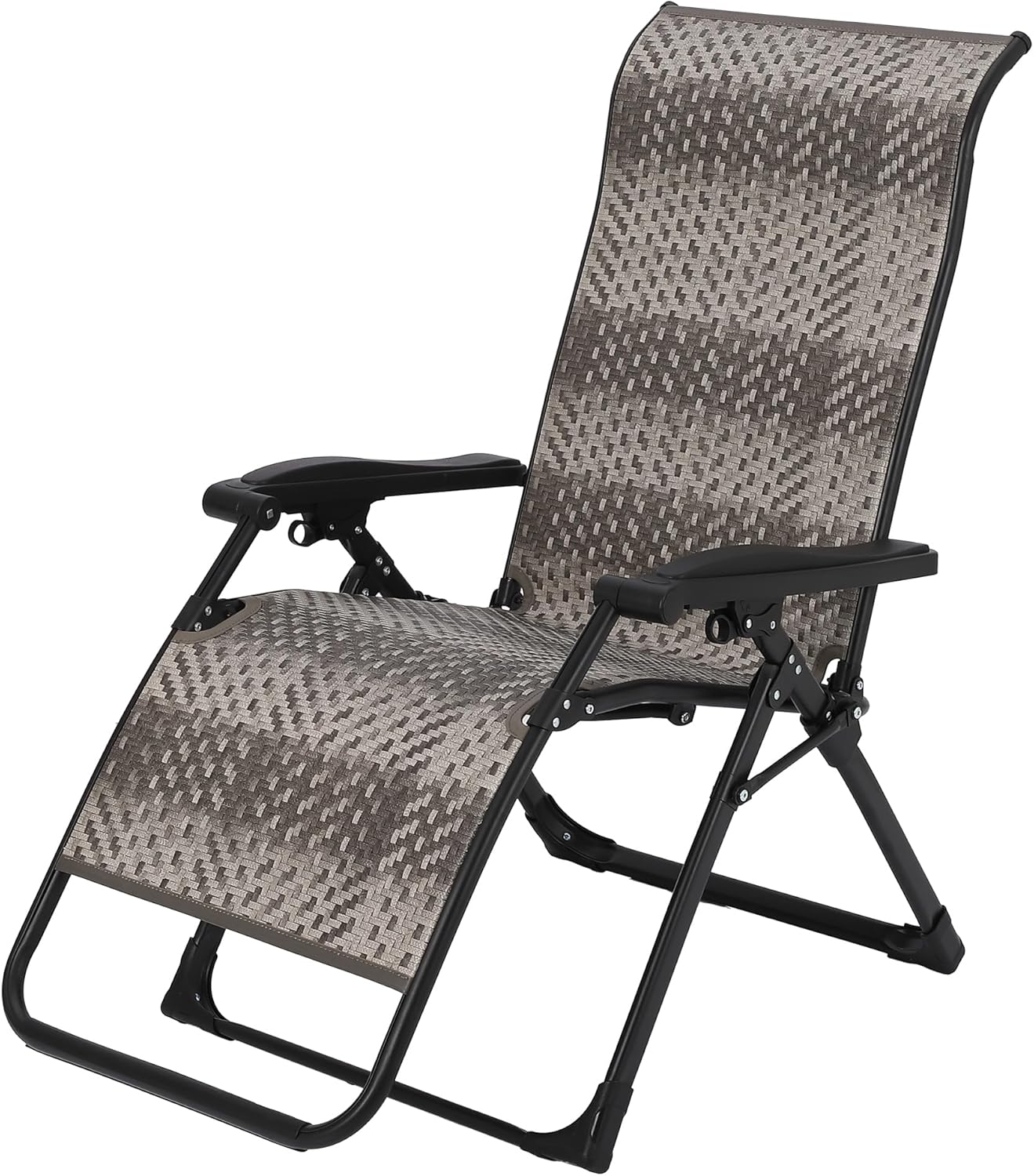 Rattan Chaise Lounge Chair with Widened Armrest Heavy Duty Wicker Adjustable Foldable Outdoor Patio Beach Camping Recliner Chair for Poolside Garden Backyard Lawn