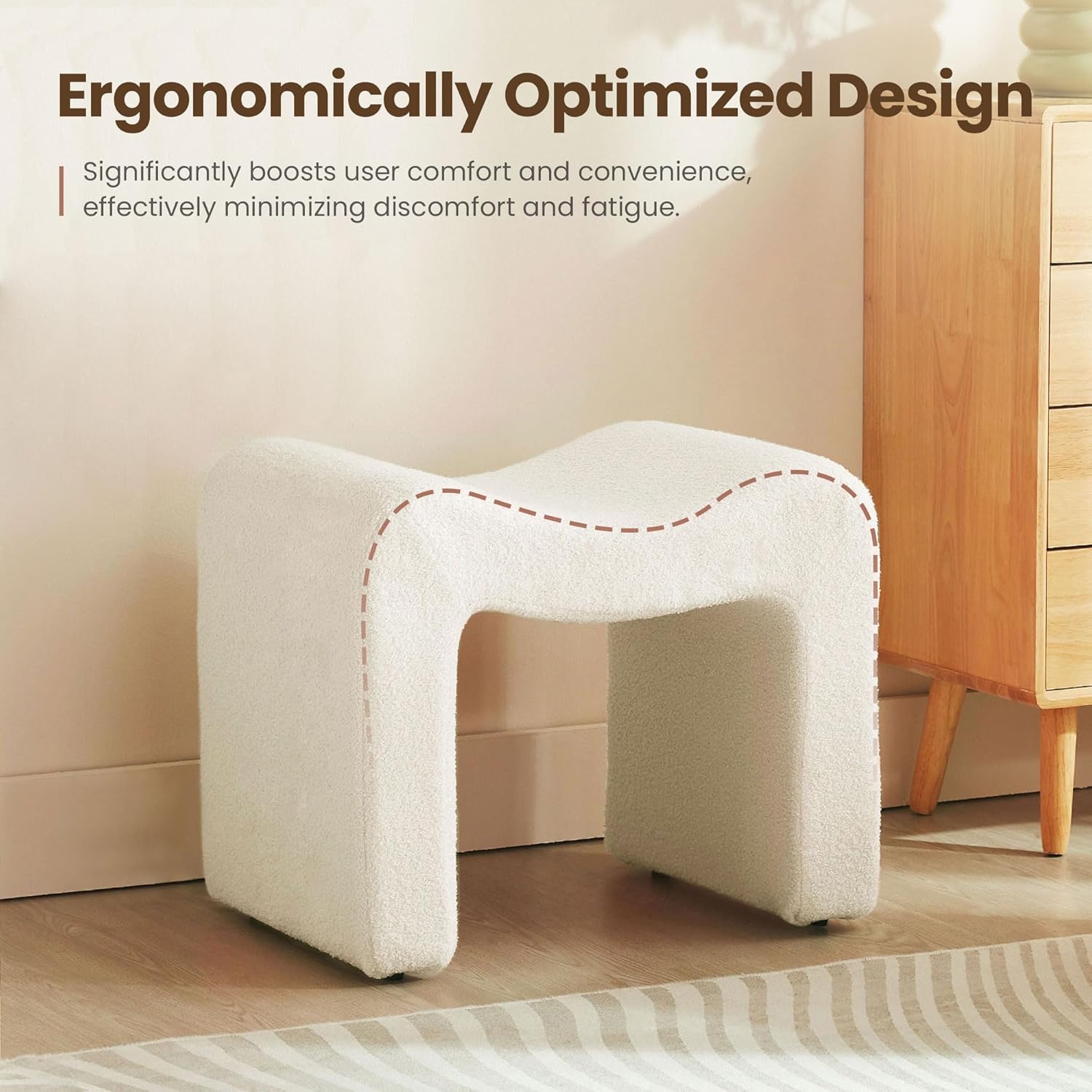 Ottoman Vanity Stool Chair Small Footstool Seating Backless Modern Foot Rest Teddy Velvet Ottoman for Makeup Room Living Room Bedroom Entryway,White (Single 1)