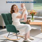 Rocking Chair Nursery Teddy with Pillow&High Backrest Armchair,Fabric Upholstered Accent Chair Nursing Chairs for Living Room, Bedroom,Dark Green