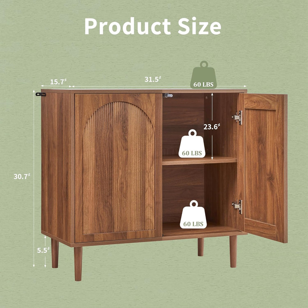 Bifins 94.5” Fluted Sideboard Buffet Cabinet with Storage,Mid Century Modern Long Wood Storage Cabinet with Arched Profile for Dining Room Kitchen Living Room