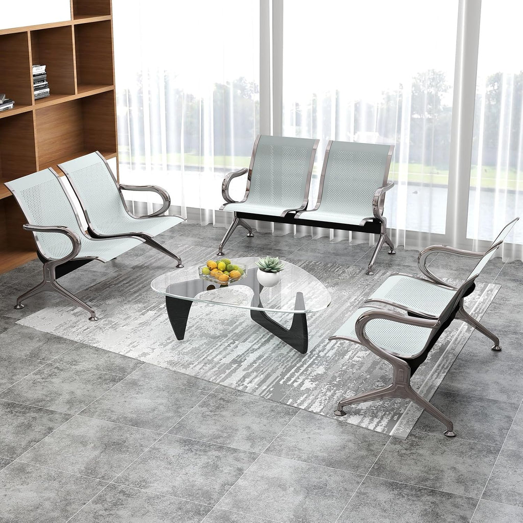 kinbor 2-Seat Waiting Room Chairs with Arms - Set of 3 Modern Reception Bench for Airport, Hospital, Office Lobby - Breathable Mesh & Durable Steel Waiting Area Furniture (Gray)