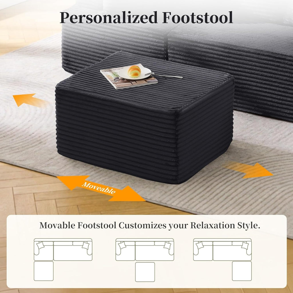 Korser Cloud Modular Sectional Sofa with L-Shaped, Boneless Couches for Living Room, Fluffy Comfy Corduroy Deep Seat with Ottoman, Bedroom, Apartment, No Assembly Required