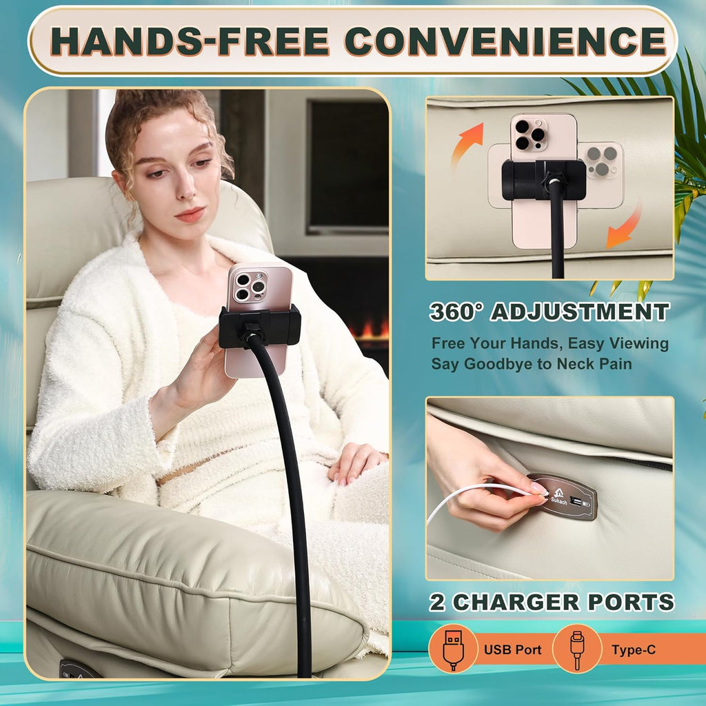 Dual Motor Recliner Chair with Heat & Massage,Faux Leather Power Lift Recliner Chair for Elderly,Cup Holder Tray,Phone Holder,Detachable Armrests,USB & Type-C Ports,Pillow(White Leather)