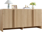 AMERLIFE 63" Fluted Sideboard Buffet Cabinet with Storage, Modern Credenza Console with 4 Doors & Adjustable Shelves, Wood Coffee Bar for Kitchen, Living Room, Hallway, Natural Oak