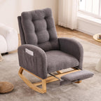 Nursery Rocking Chair with Retractable Footrest,Accent Rocker for Relaxing, Side Pocket,A+ Grade Rubber Wood,Suitable for Living Room,Bedroom and Balcony (Teddy Fleece, Dark Gray)