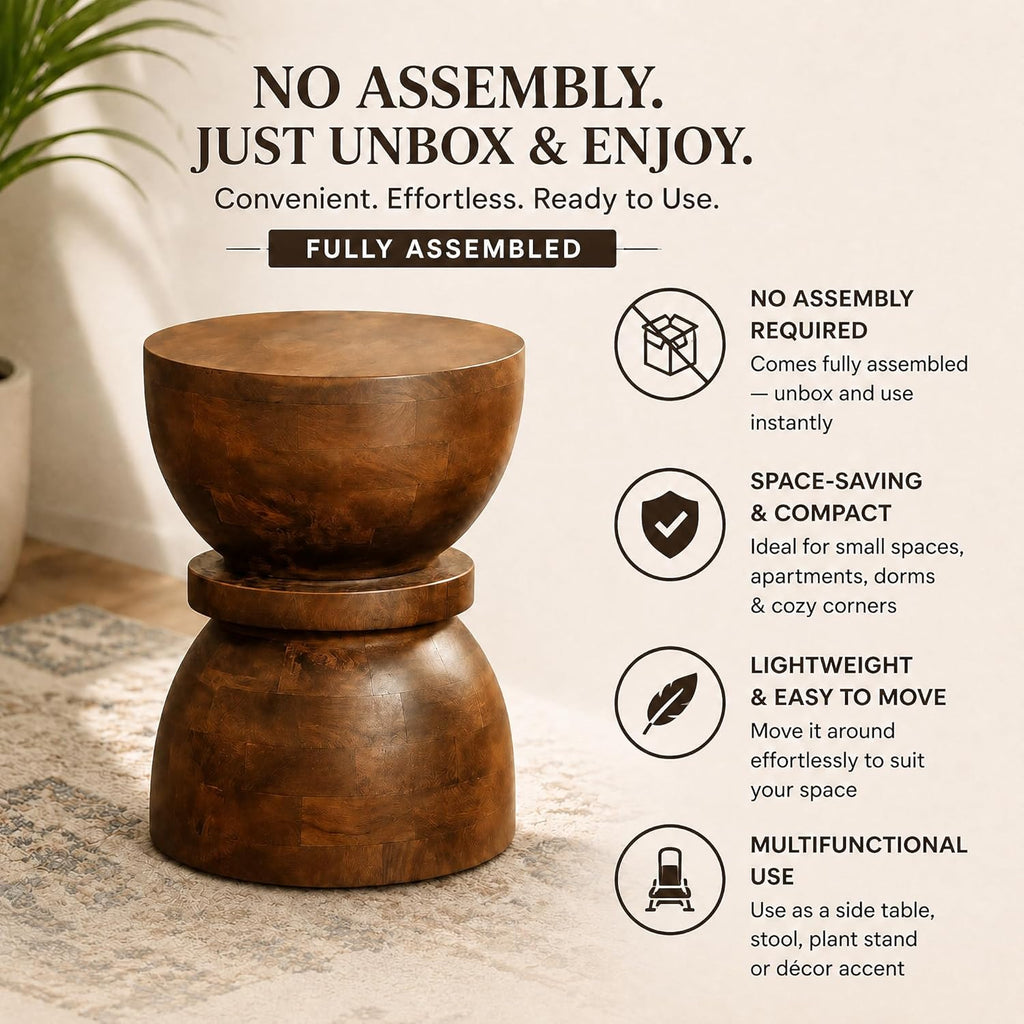 YESWOOD Round End Table, Mid Century Modern Side Table, Circle Bedside Tables Drink Table Mango Wood Nightstand for Small Spaces, Living Room