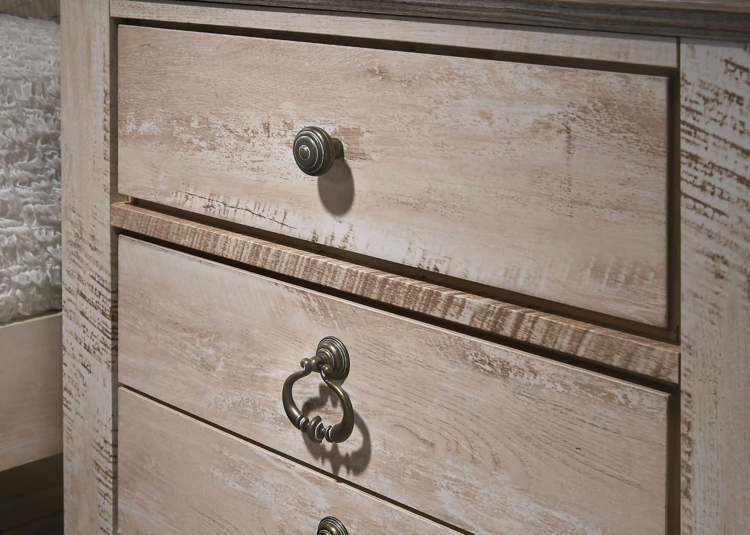 Contemporary Patched Top 3-Drawer Nightstand, Antique Brown ﻿,for Small Spaces