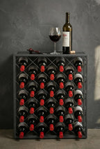 Mango Steam 32 Bottle Gray Wine Rack with Gray Glass Top Shelf, Free Standing for Home, Kitchen and Bar