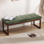 53.2" Upholstered End of Bed Bench, Modern Chenille Fabric Bedroom Bench with Cushion, Padded Dining Bench Entryway Bench with Solid Wood Frame for Bedroom, Living Room, Green