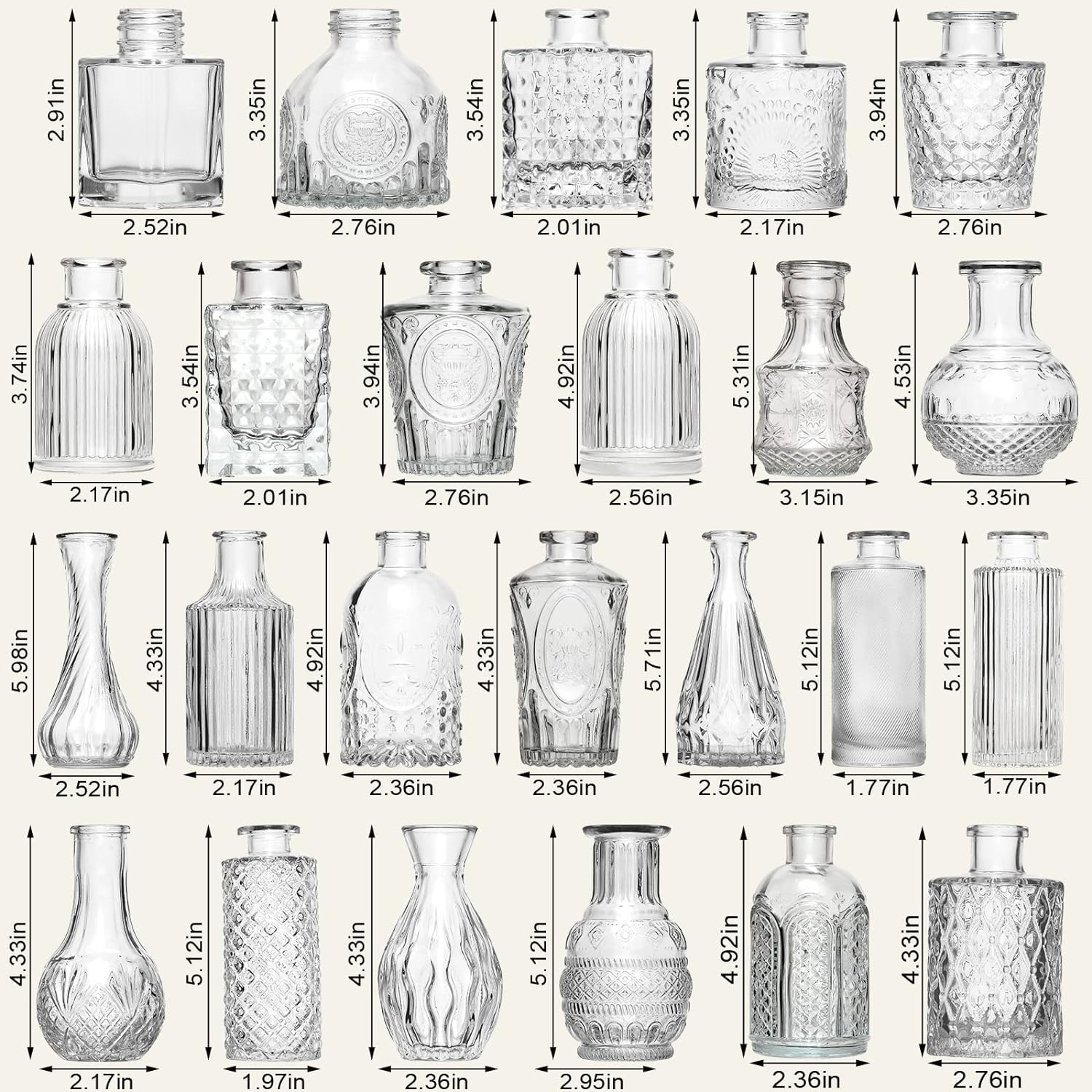Arme Glass Bud Vase Set of 60 Pcs, Small Clear Glass Bud Vases in Bulk for Flowers, Rustic Wedding Centerpieces and Vintage Decorations, Perfect for Home, Table and Events with Elegant Design