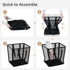 STORAGE MANIAC Collapsible Laundry Basket, 16.9 Gal. Large Pop-up Laundry Hamper with Long Carry Handles, Space-Saving Foldable Clothes Hamper with Bottom Elastic Band, Travel Laundry Bags, Mesh Black