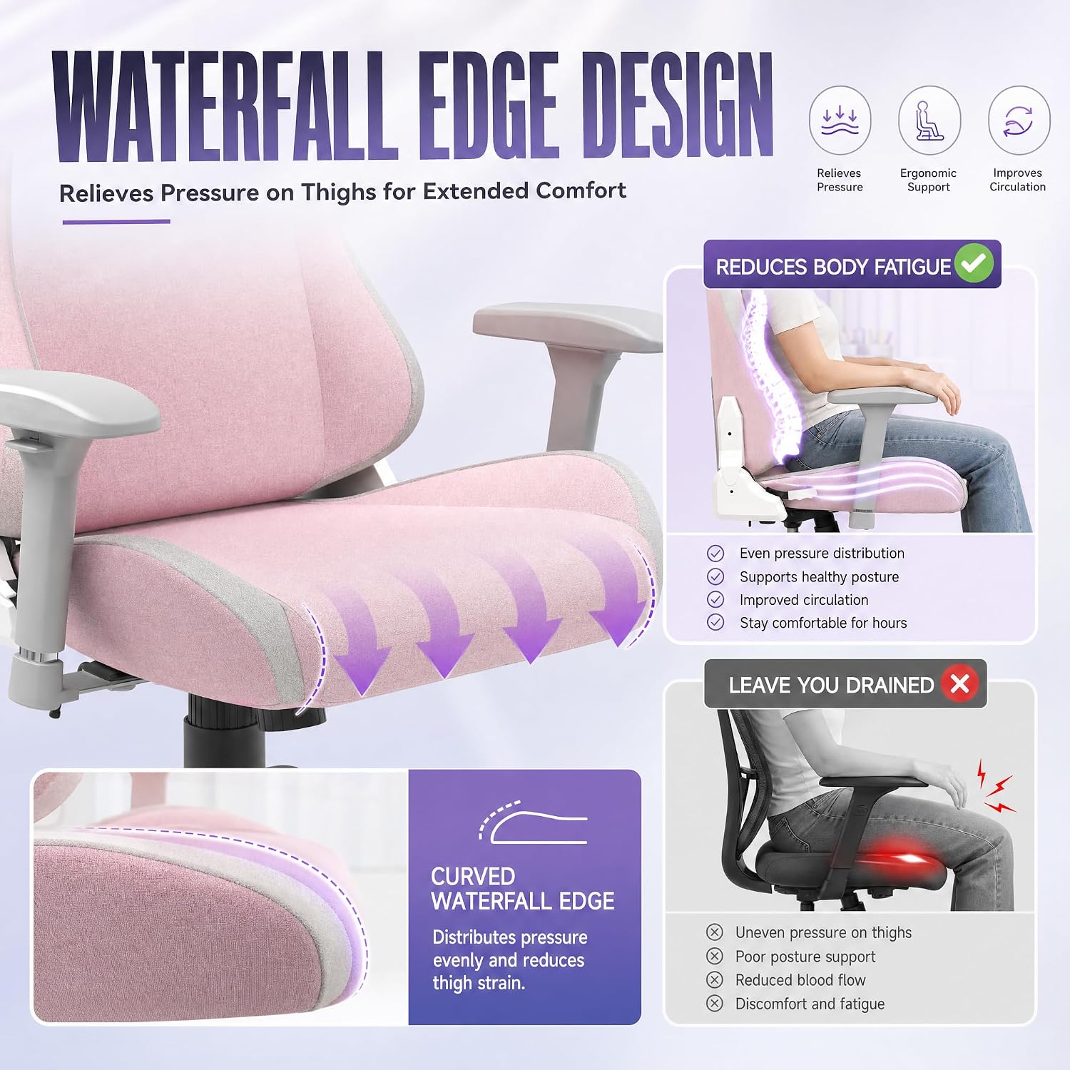 Gaming Chair 4D Adjustable Armrests - 170° Reclining & 320lb Capacity, High Back Ergonomic Computer Chair with Lumbar Support, Fabric Office Chair for Adults Pink