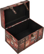 Household Essentials Medium Decorative Storage Trunk Faux Decoupage with Leather and Metal Accents, Antique Brown