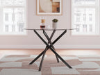Signature Design by Ashley Pharwynn Modern Glass Tabletop Dining Table with Cross-Shaped Base, Black