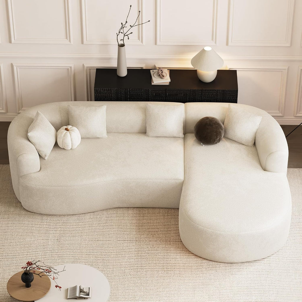 ONEMMLION Boneless Couch for Living Room, 111" Oversized Sectional Comfy Sofa with Right-Facing Chaise, Luxury Modern Curved L Shape Couch with Extra Deep Seat, No Asembly Required, Beige White