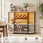 White Bar Cabinet with LED Lights & Power Outlets, 47" Curved Wine Bar Coffee Bar Cabinet with Wine Rack & Glass Holder, Liquor Cabinet Home Bar Unit for Living Room, Small Space