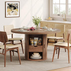 Round Dining Table for 4-6 Seats, 47" Circle Kitchen Table with Storage Drawer, Modern Mid-Century Pedestal Dinner Tables, Fluted Wood Base, Space Saving Dining Room Furniture for Family Party, Walnut
