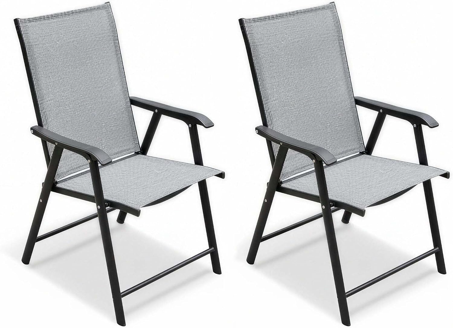 Outdoor Patio Chairs Set of 2, Gray Stackable Portable Deck Chairs for Garden, Camping and Travel, Space Saving Foldable Outdoor Dining Chairs, Weather Resistant Stackable Lawn Chairs